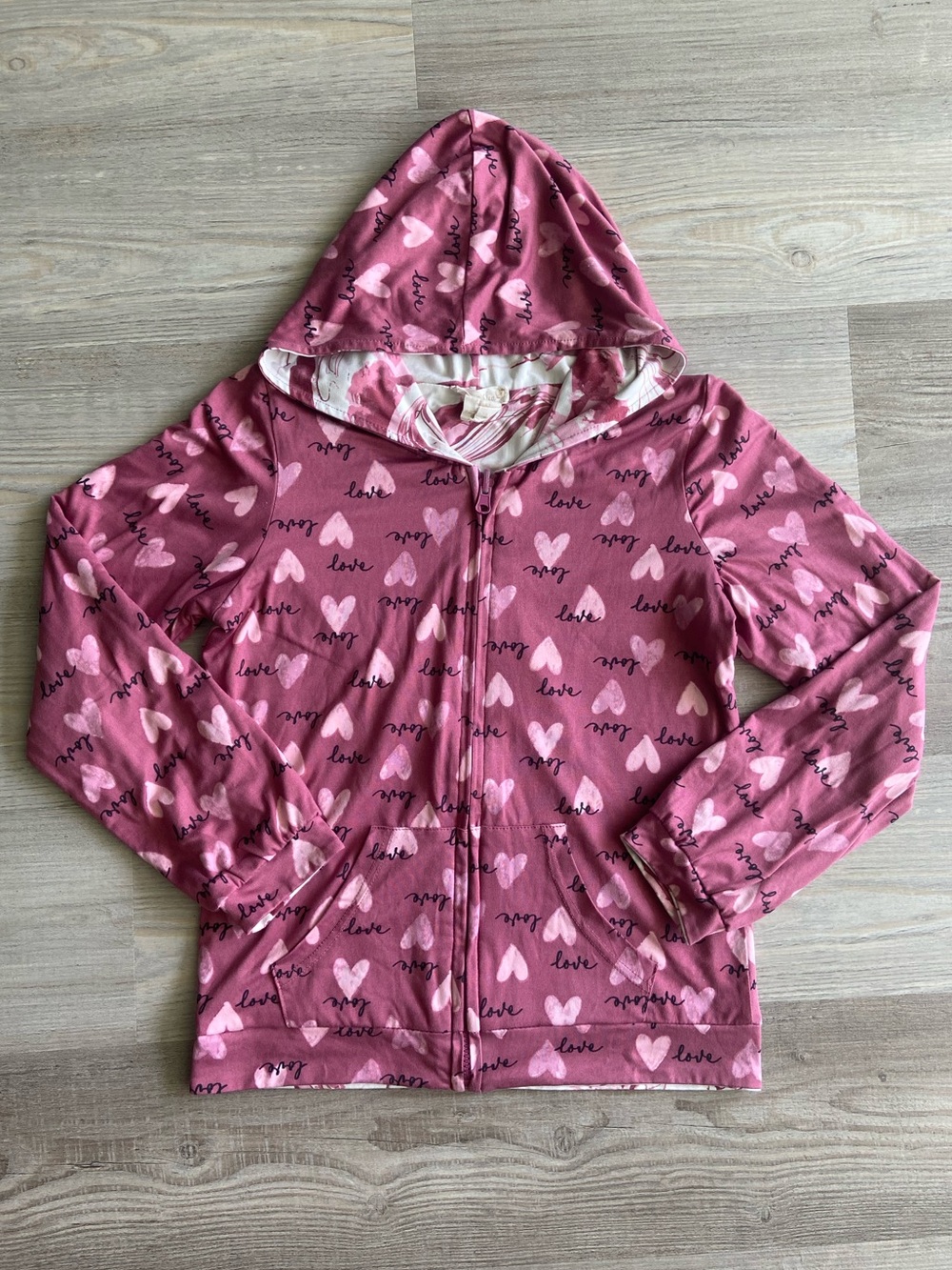 Emma & Elsa Girls Pink Heart Full Zip Hoodie Jacket Size 16 XL Sweatshirt